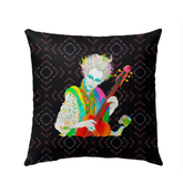 Garden Glee Outdoor Pillow displayed on patio furniture, showcasing its vibrant design.