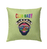 Decorative outdoor pillow with mirror reflection design for garden seating.