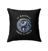 Ying Yang design indoor pillow with peaceful pebbles pattern.
