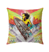 Bright and colorful Surfing 5 29 Outdoor Pillow, perfect for brightening up your patio or garden.