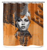 Colorful painted palates design on shower curtain enhancing bathroom decor