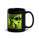Black glossy mug with abstract paint design