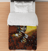 Close-up of Pen and Paper Passion Comforter's intricate design.