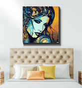 Pen Pals Wrapped Canvas displayed in a modern living room.