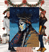 Pencil Power Sherpa Blanket spread on a bed, showcasing its vibrant design.