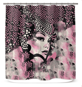 Pencil line art designed shower curtain enhancing bathroom aesthetics.