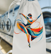 Elegant laundry bag for dancers featuring a radiant female design.