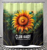 Radiant Gaze of Nature themed shower curtain displaying a serene natural landscape.