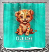 Elegant shower curtain from Regal Gaze Collection with intricate design.