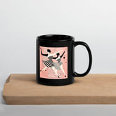 Black glossy coffee mug with serene feminine dance motion design