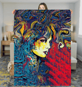 Sketching Style Sherpa Blanket on a cozy living room couch.