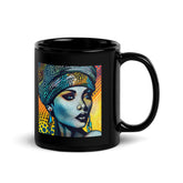 Black glossy mug with sketchy artwork design