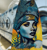 Sketchy Stories patterned laundry bag on white background.