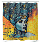 Sketchy Stories artistic shower curtain with abstract patterns.