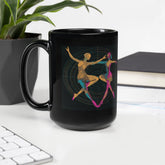Black glossy mug with spirited feminine dance design.
