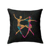 Vibrant indoor pillow with spirited dance design for modern home decor.