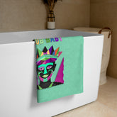 Close-up of Dragon's Lair Premium Bath Towel with intricate dragon embroidery.