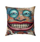 The American Dream Outdoor Pillow displayed on a garden bench, enhancing outdoor decor.