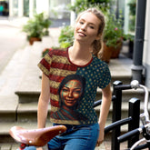 Close-up of American Renaissance crop tee design