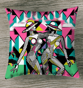 Elegant tutu tuxedo-style pillow on a cozy sofa.