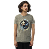 Unisex denim t-shirt with ancient stones design.