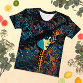 Visual Vibrancy women's colorful t-shirt on display.