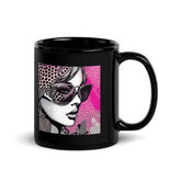 Close-up of Visual Visions II black glossy coffee mug.