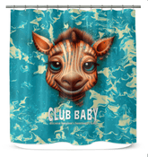 Whimsical shower curtain with playful spotted design for modern bathrooms.