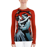 Woman wearing A Beautiful Partnership rash guard on beach