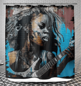 Guitar In Hand, Heart on Fire Shower Curtain - Beyond T-shirts