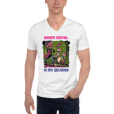 Heavy Meatl Is My Religion Unisex Short Sleeve V-Neck T-Shirt - Beyond T-shirts