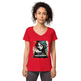Her Fingers Sing Stories Women’s Fitted V-neck T-shirt - Beyond T-shirts