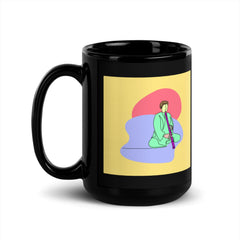 A Man Playing A Pipe Black Glossy Mug - Beyond T-shirts