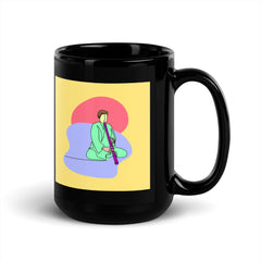 A Man Playing A Pipe Black Glossy Mug - Beyond T-shirts