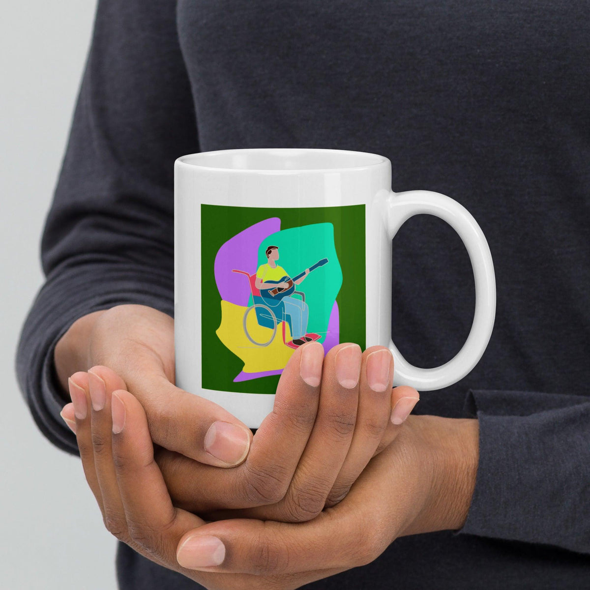 A Man Playing Guitar White Glossy Mug - Beyond T-shirts