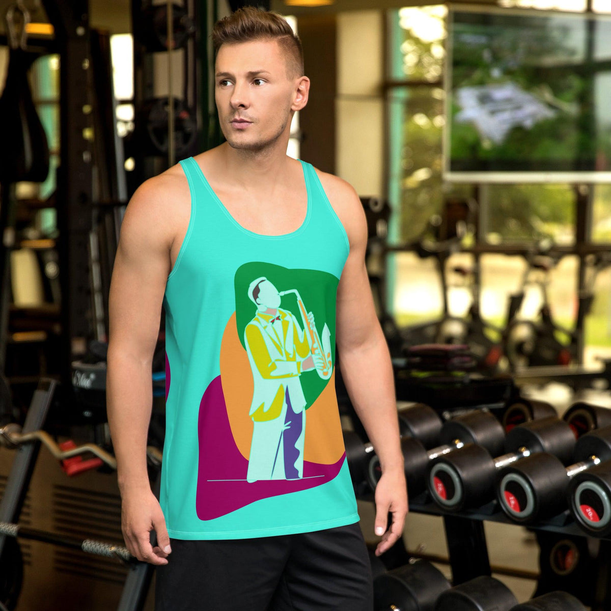 Man Plays the Trumpet Unisex Tank Top - Front View