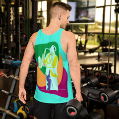Man Plays the Trumpet Unisex Tank Top - Side View