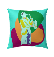 A Man Plays The Trumpet Outdoor Pillow - Beyond T-shirts