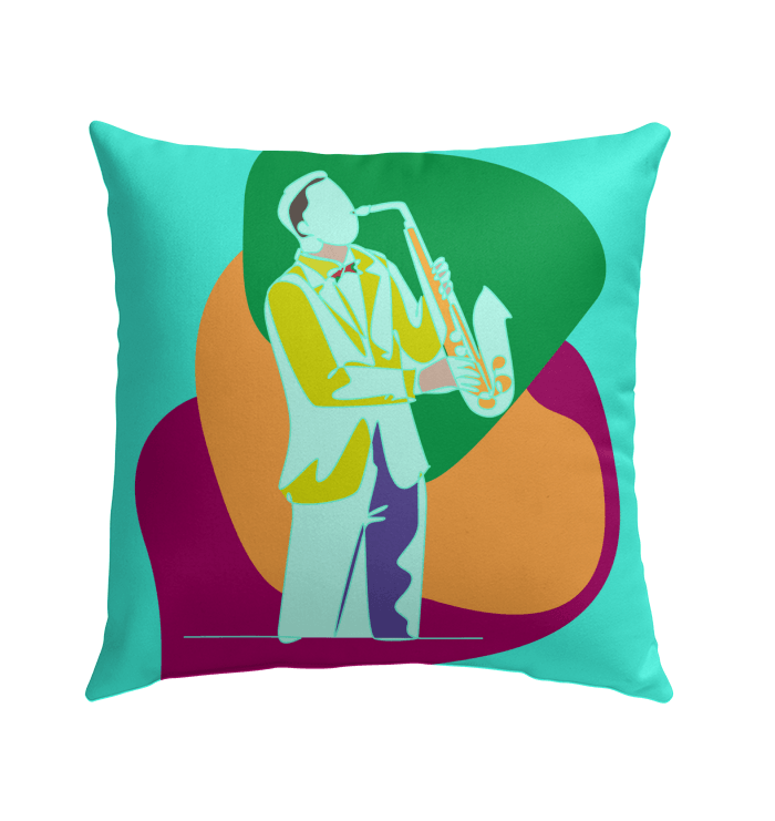 A Man Plays The Trumpet Outdoor Pillow - Beyond T-shirts