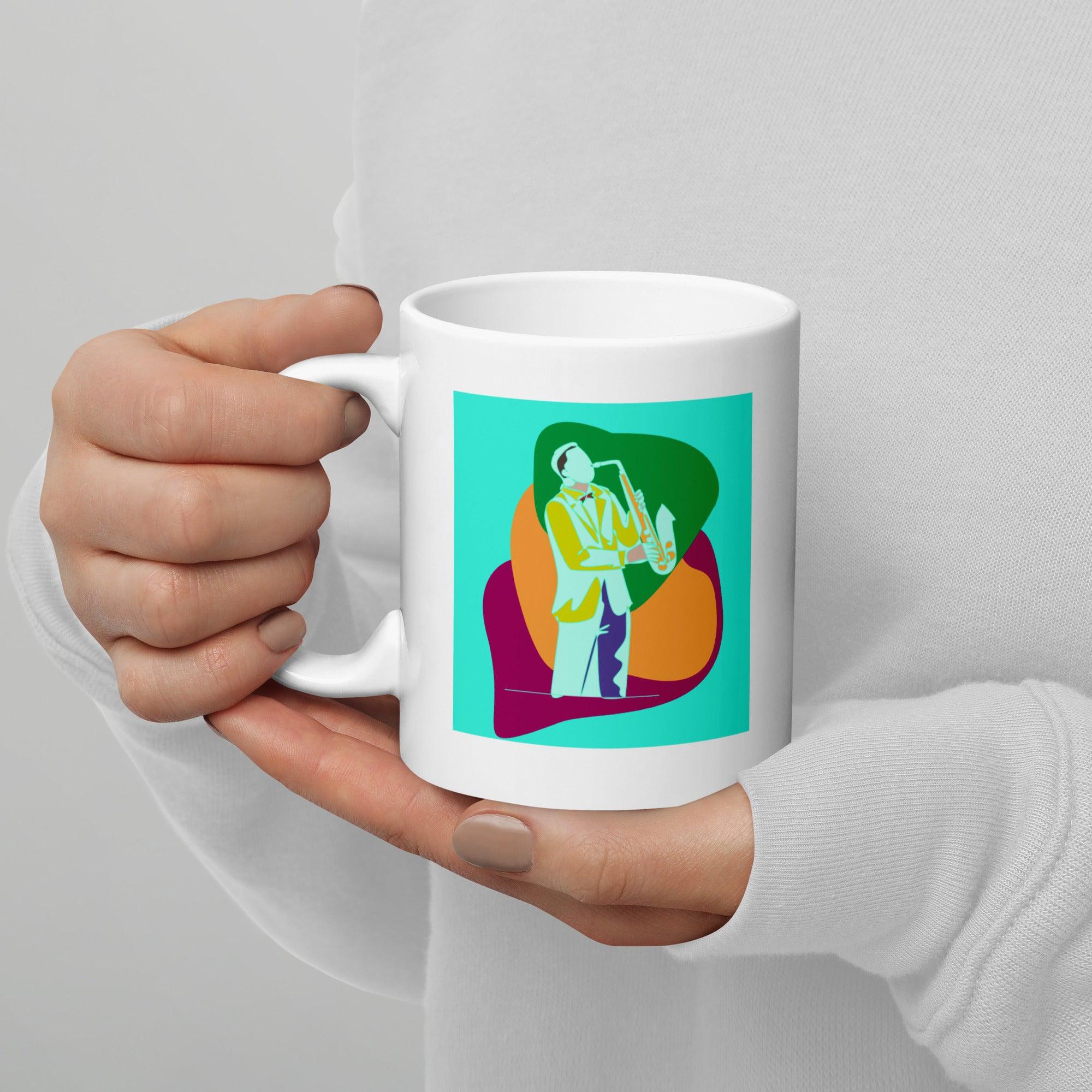 A Man Plays The Trumpet White Glossy Mug - Beyond T-shirts