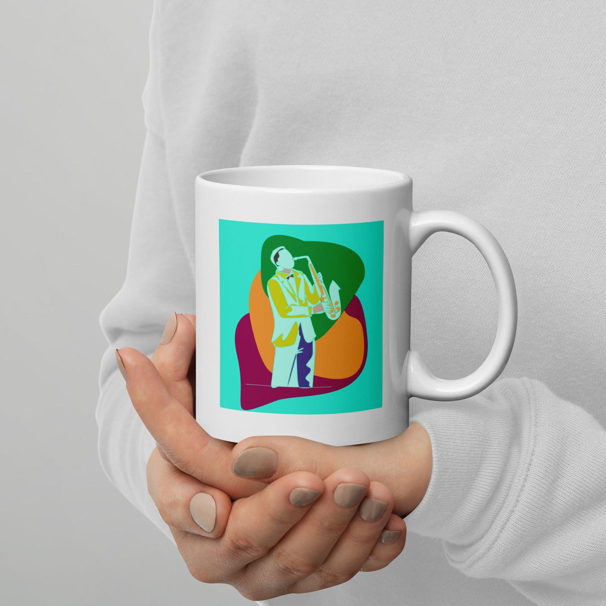 A Man Plays The Trumpet White Glossy Mug - Beyond T-shirts