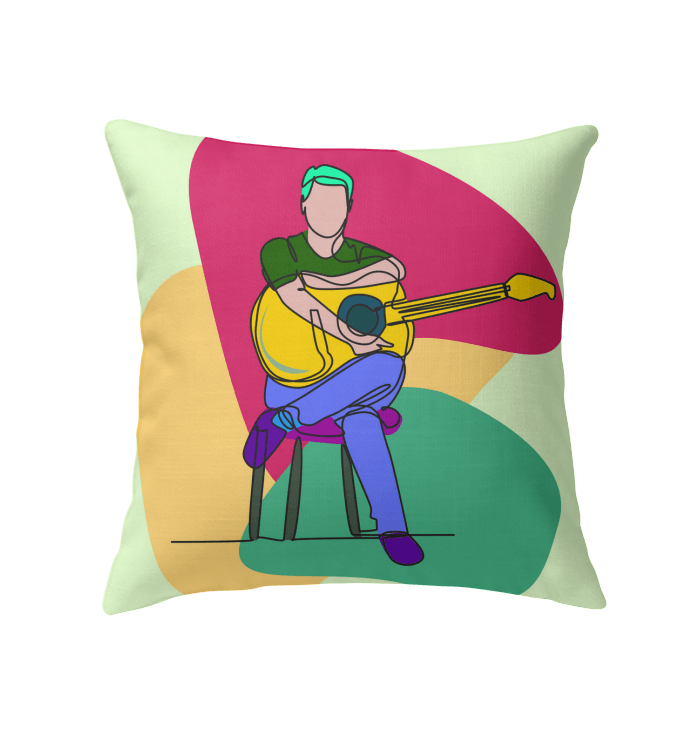 A Man Sitting With A Guitar Indoor Pillow - Beyond T-shirts