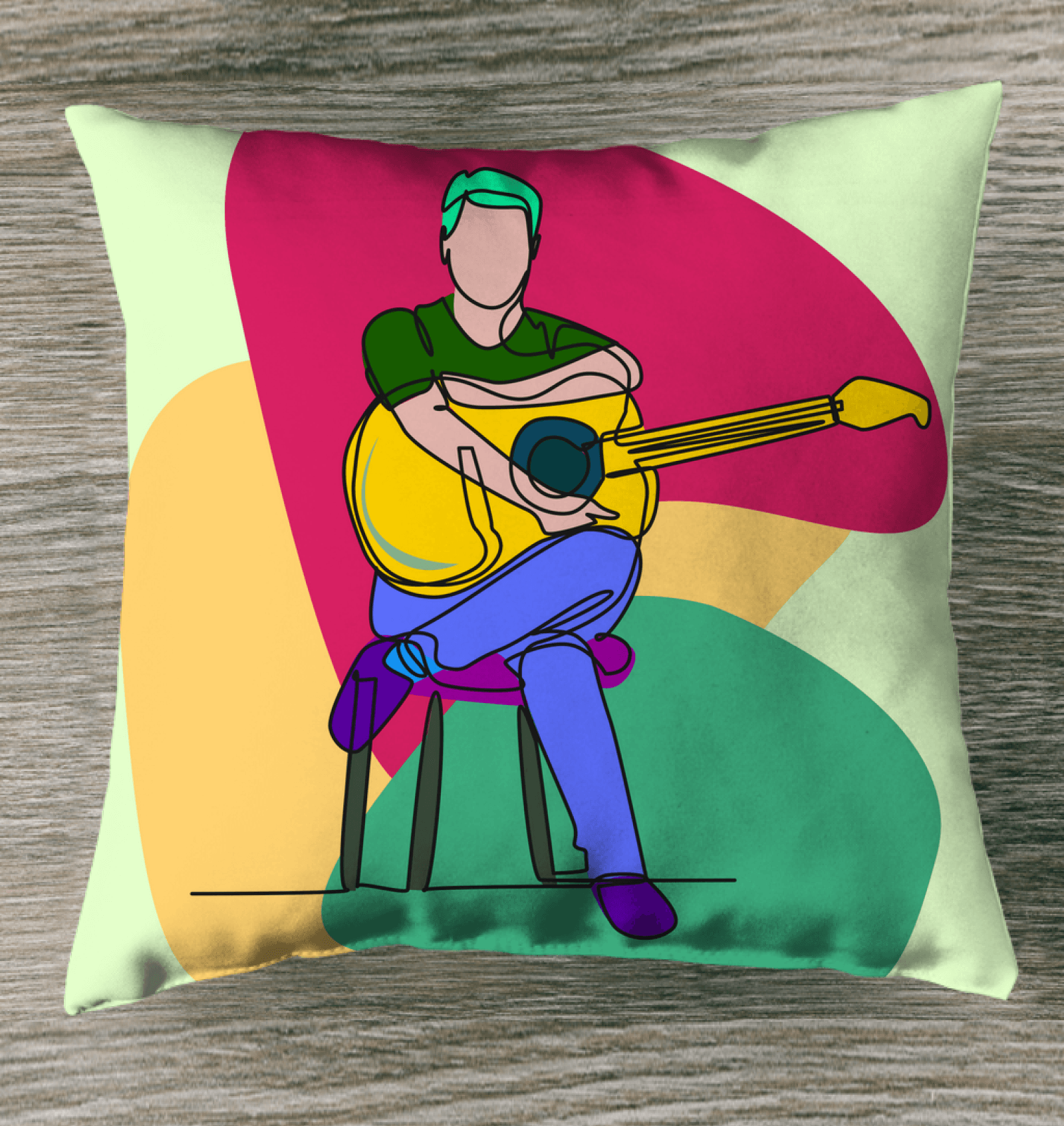 A Man Sitting With A Guitar Outdoor Pillow - Beyond T-shirts