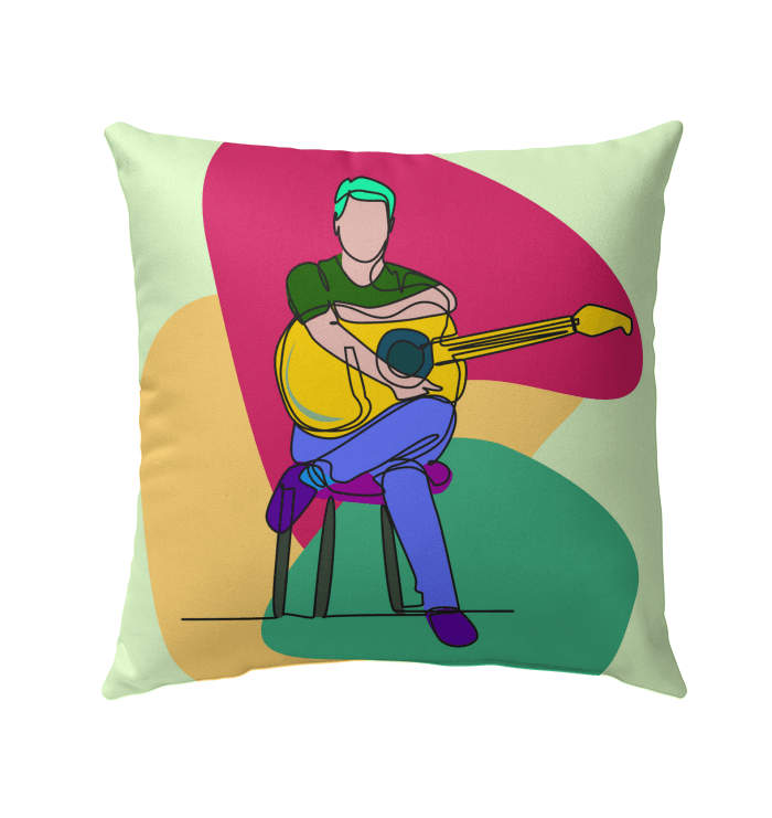 A Man Sitting With A Guitar Outdoor Pillow - Beyond T-shirts