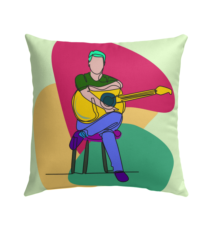 A Man Sitting With A Guitar Outdoor Pillow - Beyond T-shirts