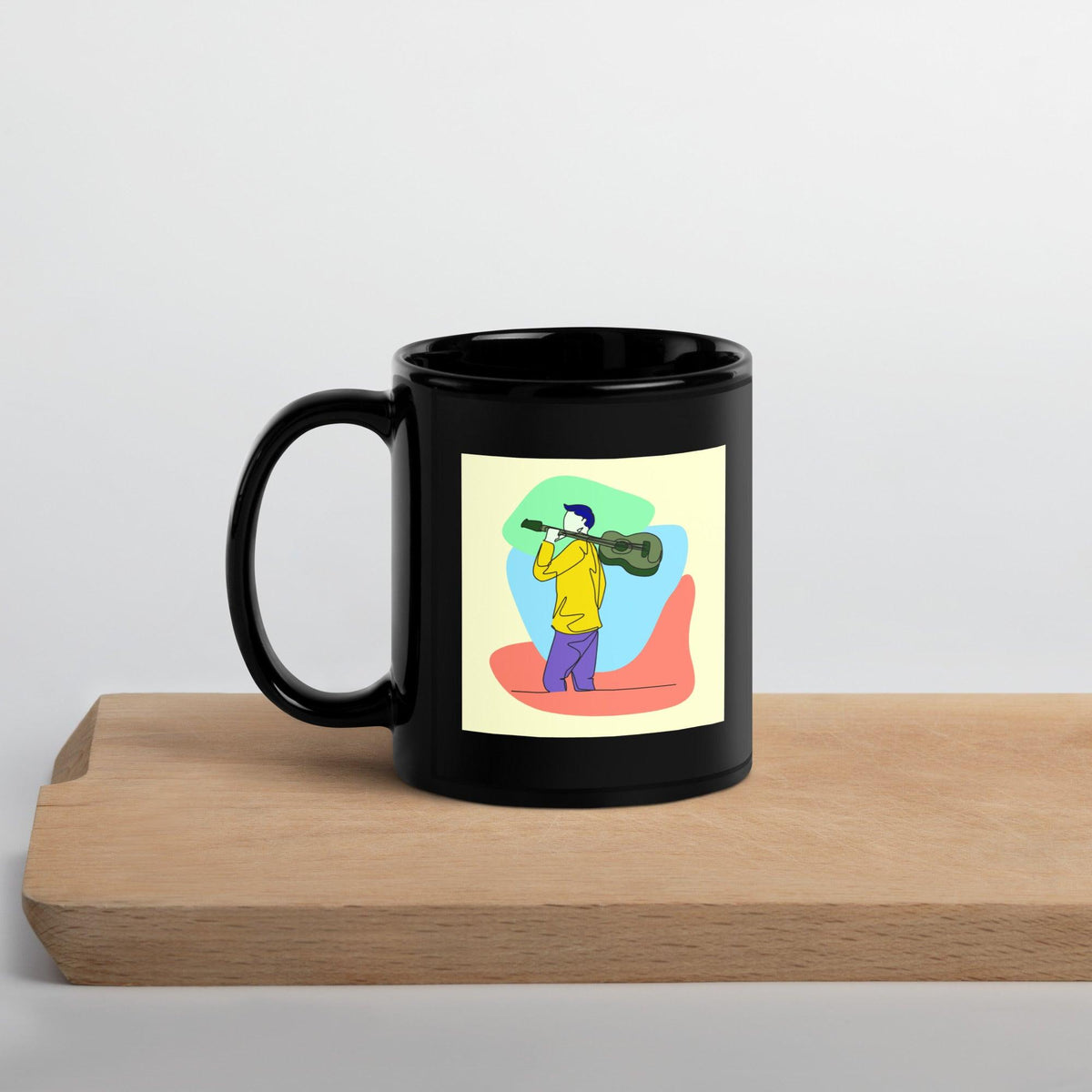 A Man With A Guitar At Half Speed Black Glossy Mug - Beyond T-shirts