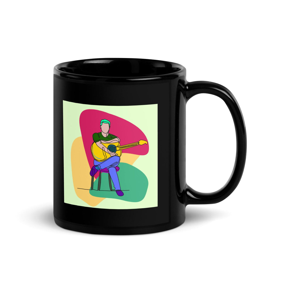 A Man With A Guitar At Half Speed Black Glossy Mug - Beyond T-shirts