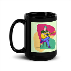 A Man With A Guitar At Half Speed Black Glossy Mug - Beyond T-shirts