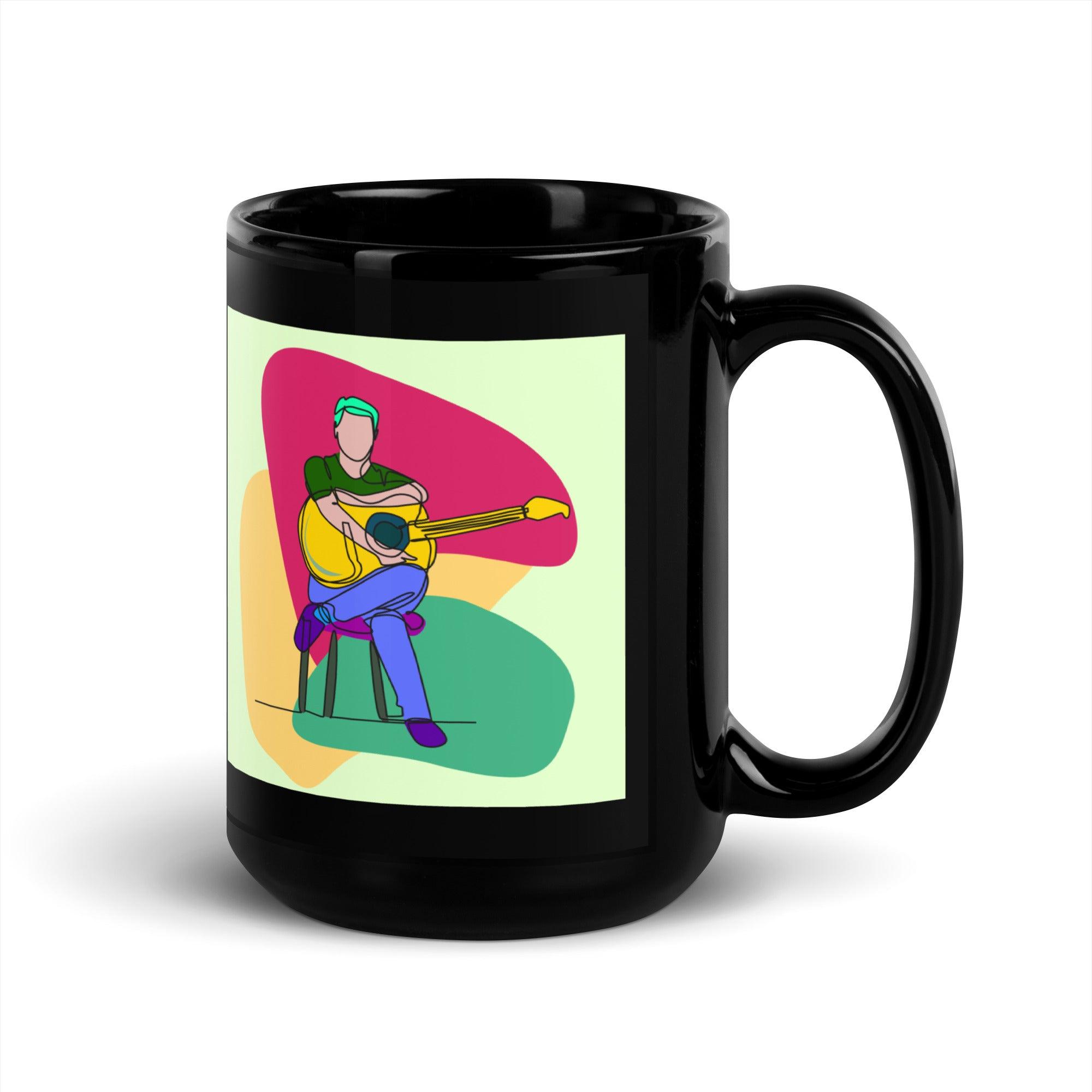 A Man With A Guitar At Half Speed Black Glossy Mug - Beyond T-shirts