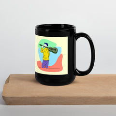 A Man With A Guitar At Half Speed Black Glossy Mug - Beyond T-shirts